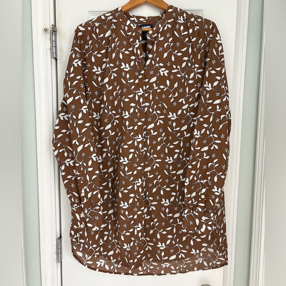 Lands' End Brown and White Floral Tunic